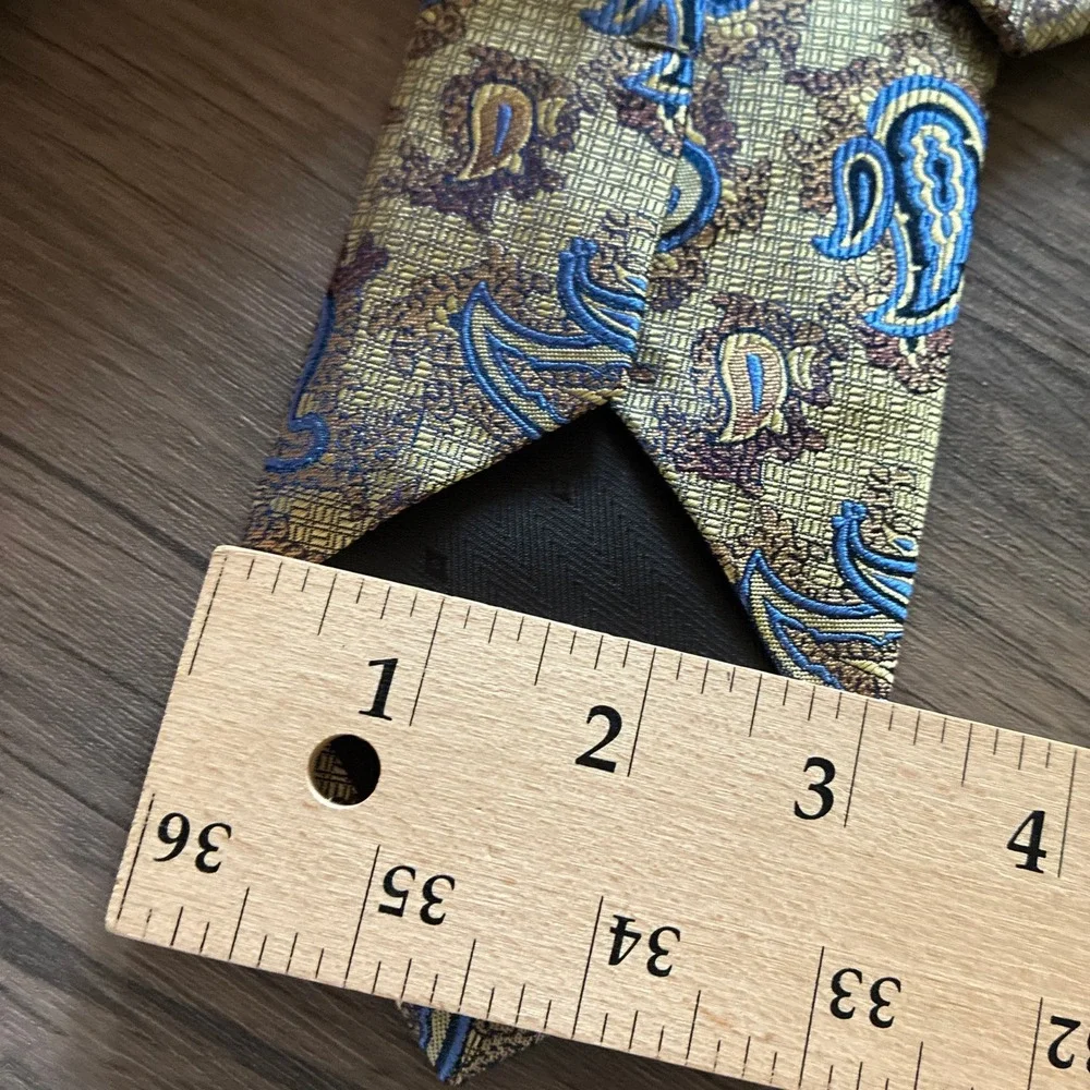 Bruno Piattelli Roma Paisley Silk Tie One Size Gold Blue Mens Handmade Italy